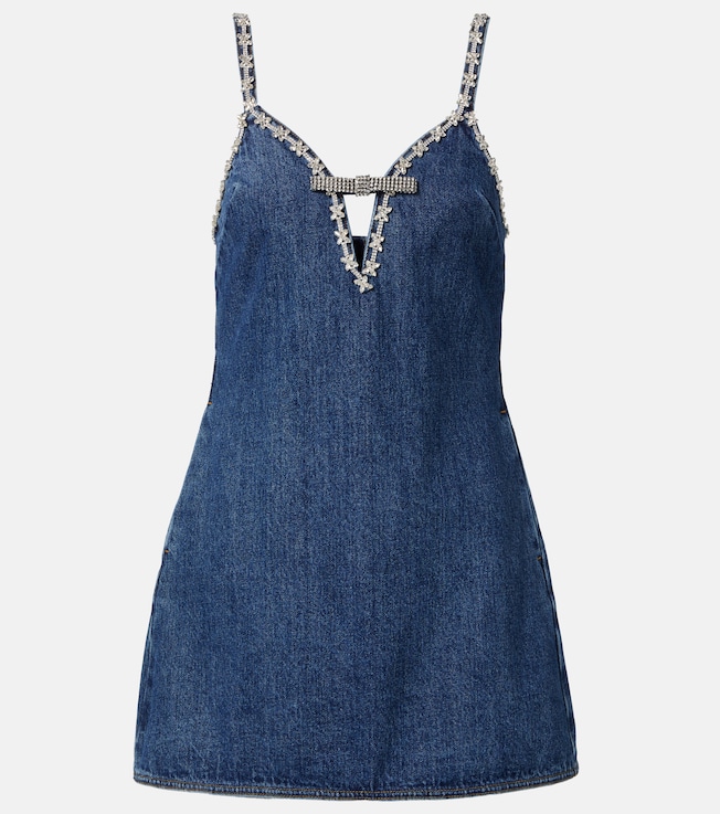Crystal-embellished denim minidress | Self-Portrait
