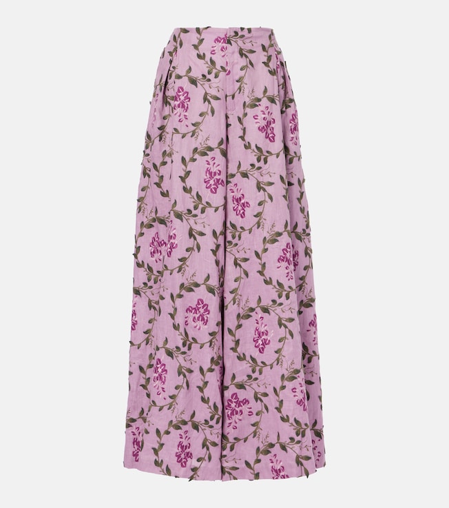 Marea Wisteria embroidered linen wide-leg pants | Agua by Agua Bendita