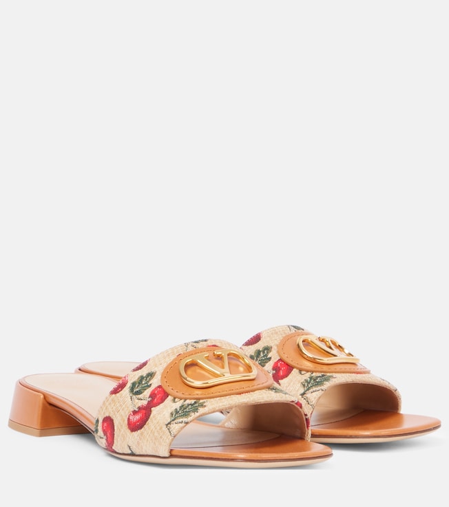 VLogo Cherryfic leather-trimmed slides | Valentino Garavani