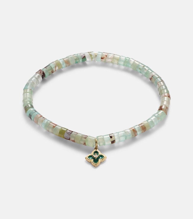 14kt gold Moroccan charm beaded bracelet with diamond | Sydney Evan