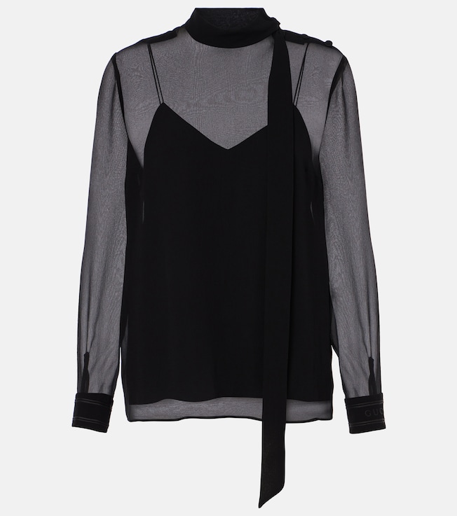 Tie-neck silk georgette blouse | Gucci