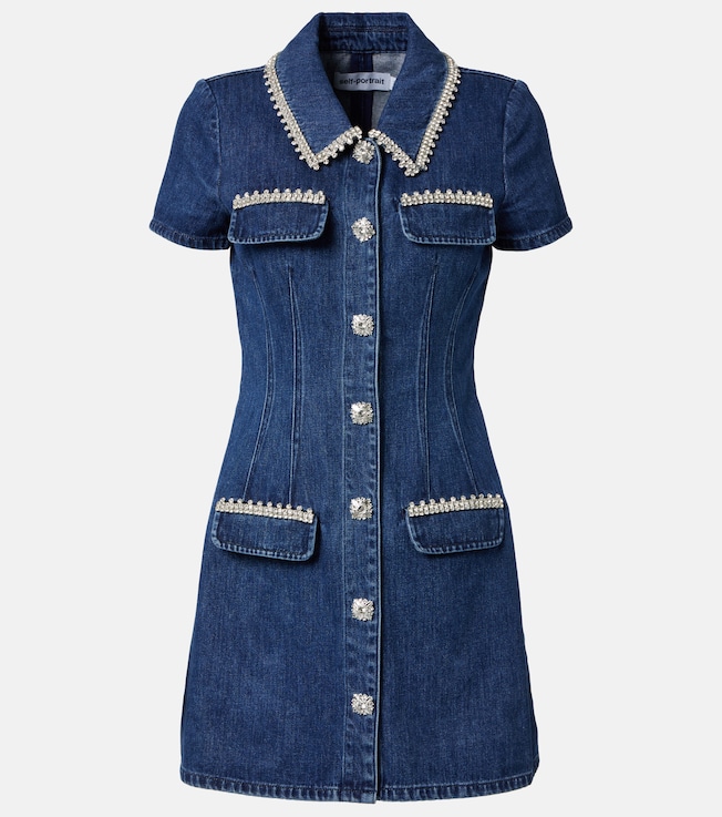 Crystal-embellished denim minidress | Self-Portrait