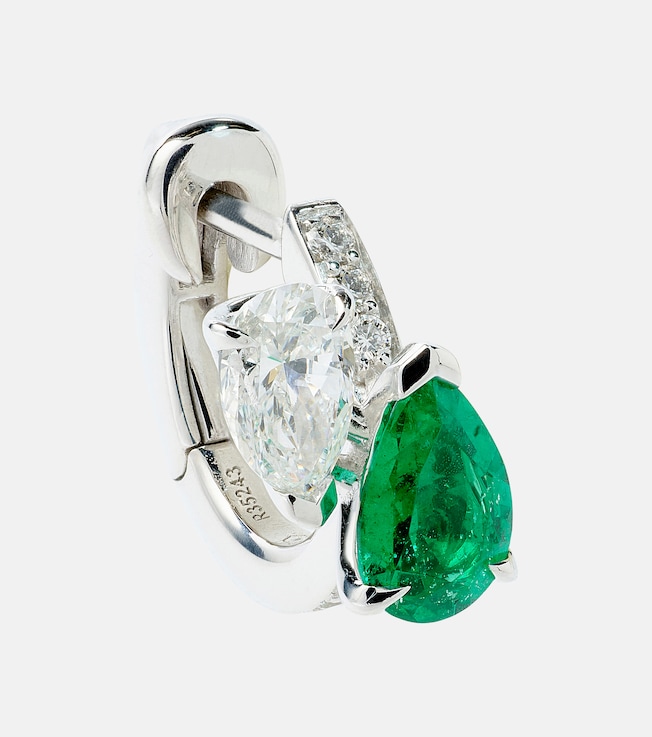 Serti Sur Vide 18kt white gold single earring with diamonds and emerald | Repossi