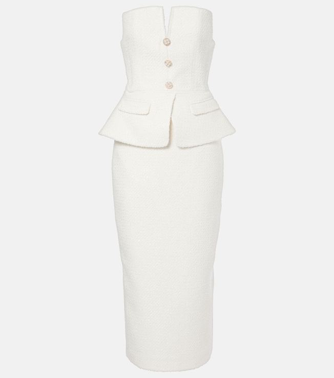 Bridal sequinned bouclé midi dress | Self-Portrait