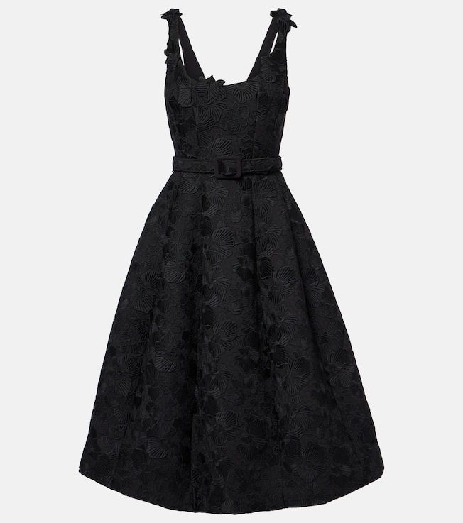 Orchid embroidered guipure lace midi dress | Oscar de la Renta