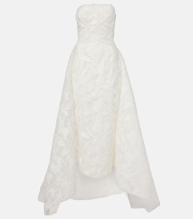 Bridal floral jacquard bustier dress | Monique Lhuillier