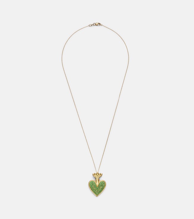 Blowing Heart 18kt gold pendant necklace with Tsavorites | Ileana Makri