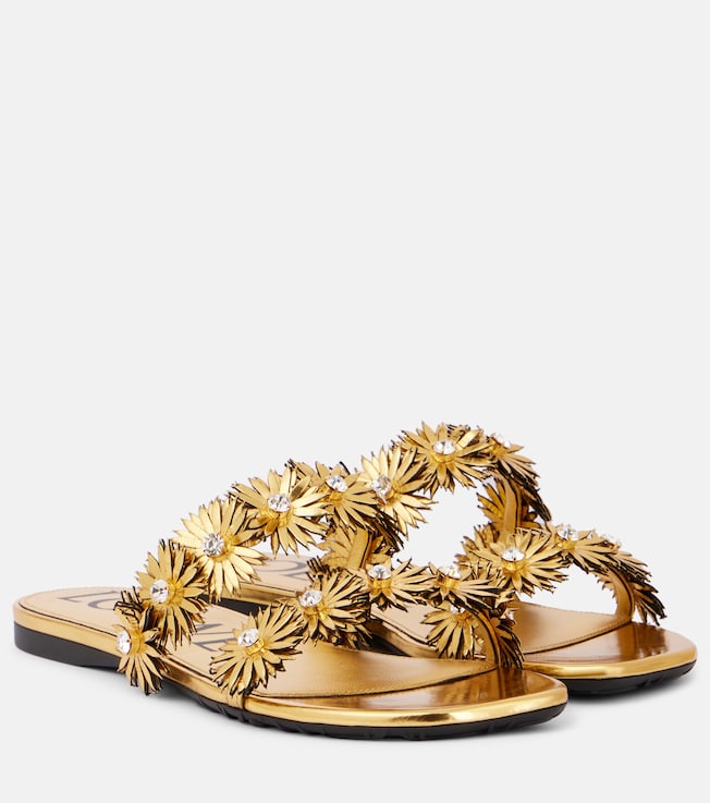 Petal Flower metallic leather sandals | Loewe