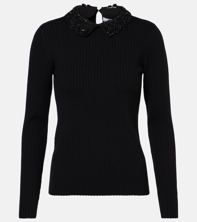Embellished ribbed-knit wool top | Carolina Herrera