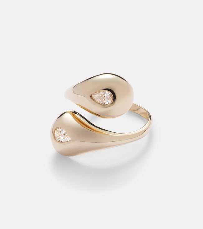 Water Droplet 14kt gold ring with diamonds | Mateo