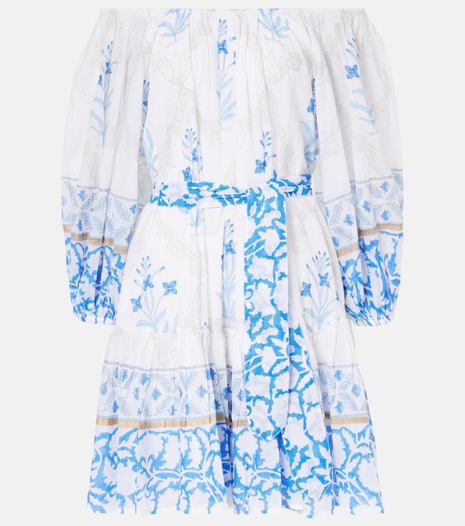 Off-shoulder printed cotton beach dress | Juliet Dunn