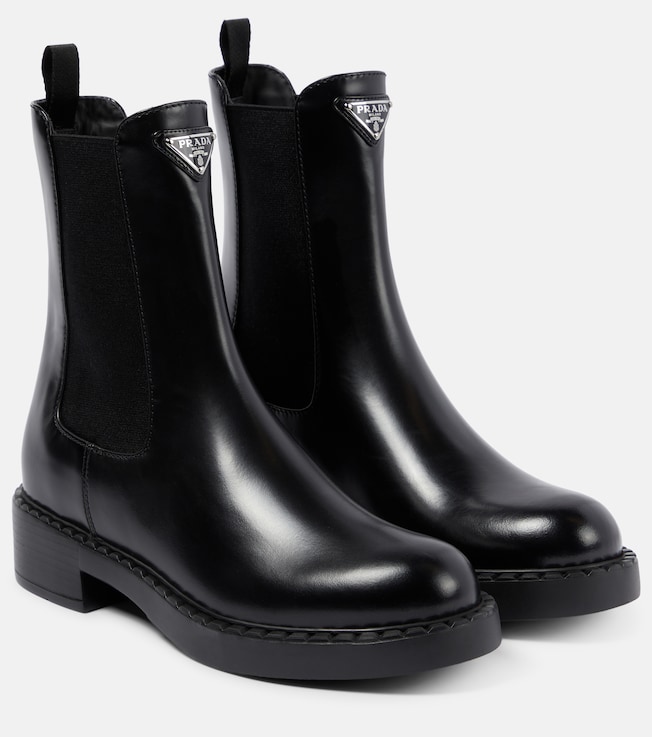 Logo leather ankle boots | Prada