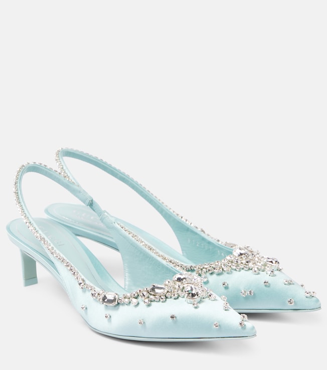 Crystal-embellished satin slingback pumps | Gucci