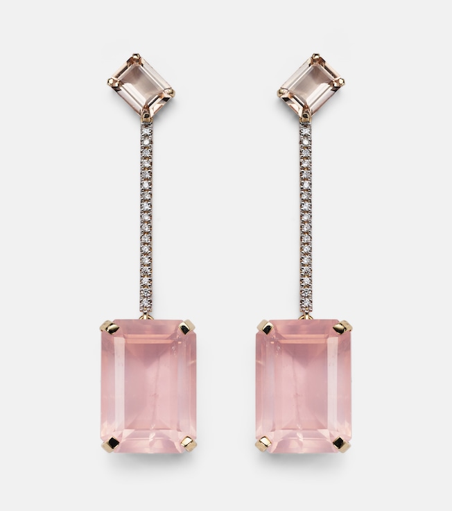 14kt gold earrings with morganite, quartz and diamonds | Mateo