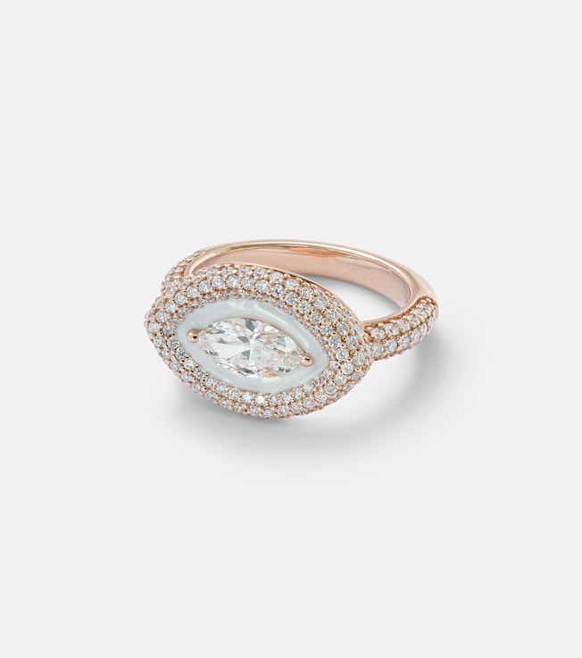 Marquise Eye 18kt white gold pinky ring with diamonds | Kamyen