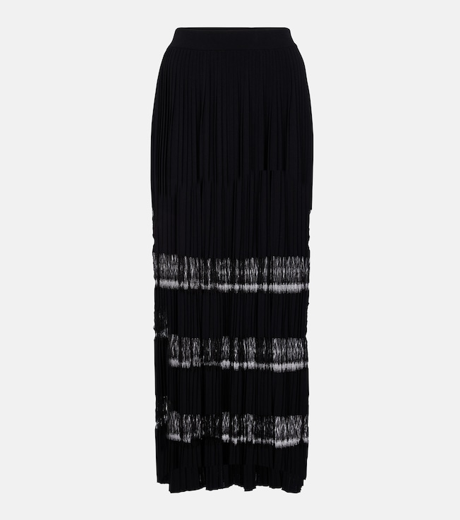 Lace-trimmed pleated knit maxi skirt | Alaïa