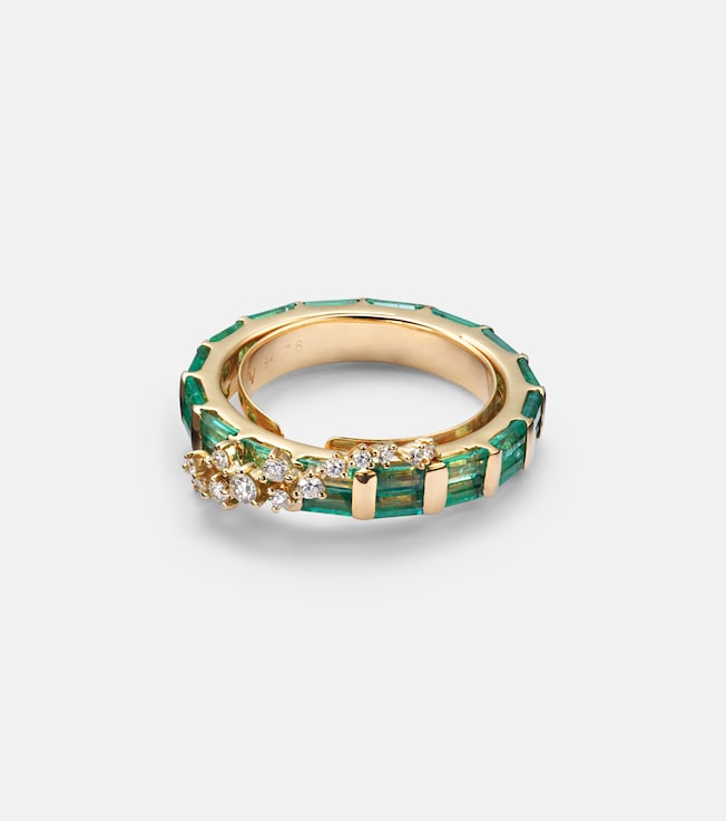 Scatter 18kt gold ring with emeralds and diamonds | Ananya