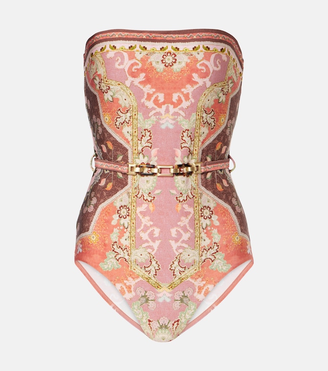 Wylie belted printed bandeau swimsuit | Zimmermann