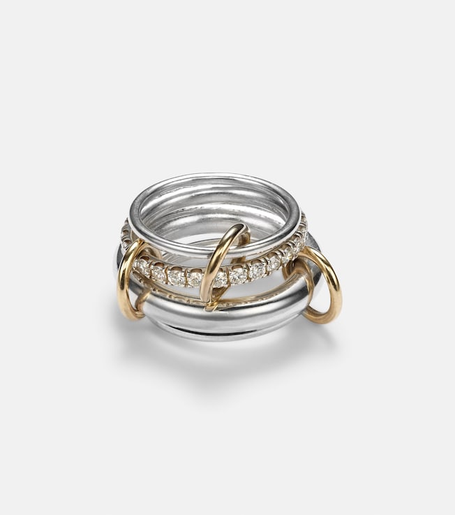 Luna 18kt gold and sterling silver linked rings with white diamonds | Spinelli Kilcollin