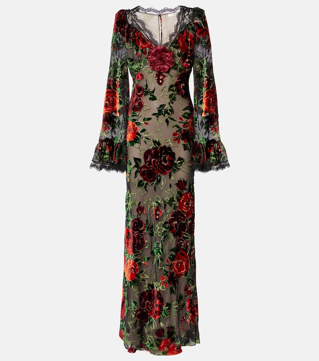 Floral lace-trimmed velvet devoré gown | Rodarte