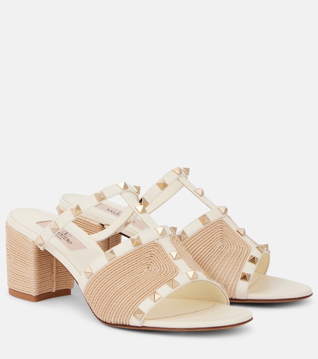 Rockstud leather and raffia mules | Valentino Garavani