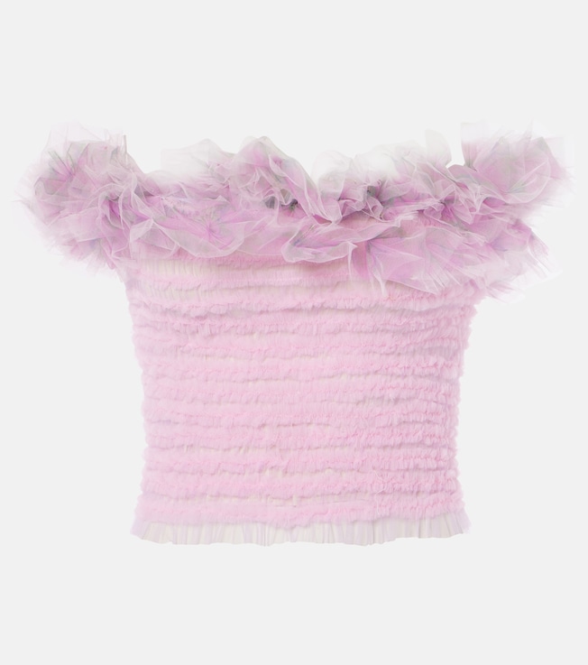 Shirred off-shoulder tulle top | Susan Fang