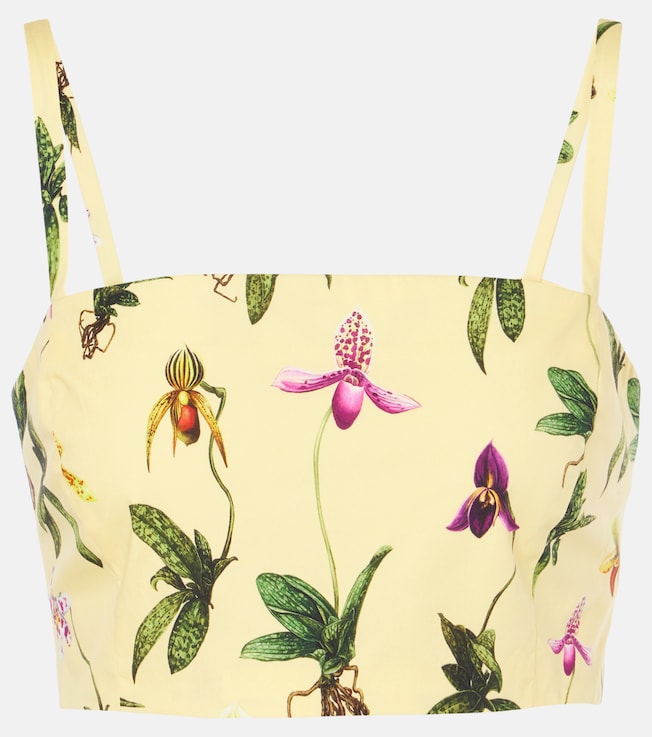 Floral cotton-blend poplin crop top | Oscar de la Renta