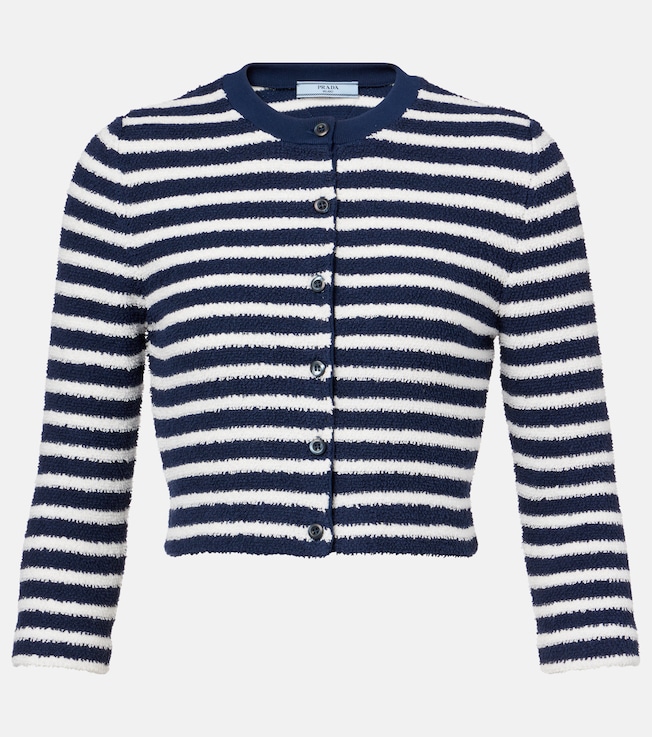 Striped cotton-blend bouclé cardigan | Prada