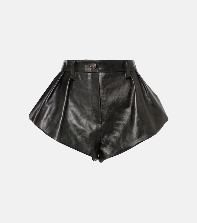 Pleated flared leather shorts | Magda Butrym