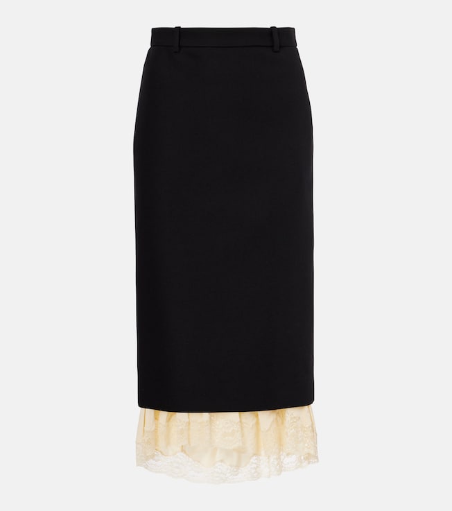 Wool lace-trimmed midi skirt | Balenciaga