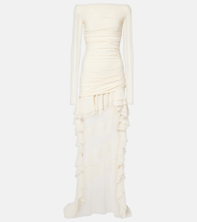 Ruffled jersey and georgette minidress  | Blumarine