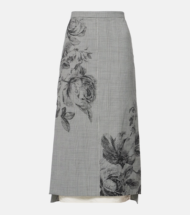 Prince of Wales check floral midi skirt | Erdem