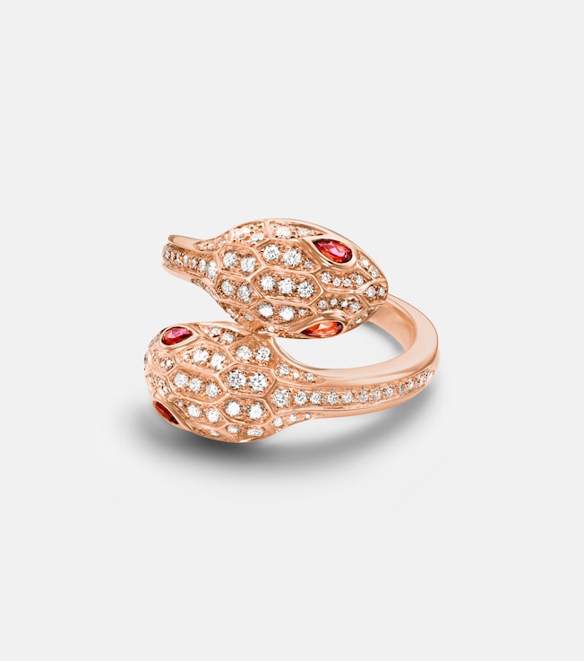 Serpenti Seduttori 18kt rose gold ring with diamonds and rubellites | Bvlgari