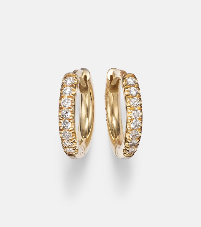 Mini 18kt yellow gold hoop earrings with diamonds | Ileana Makri