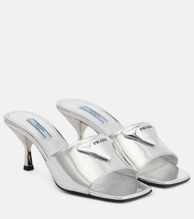 Metallic leather sandals | Prada