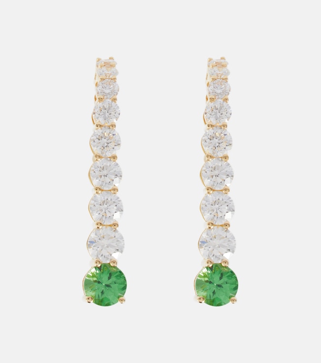 Aria Earhook 18kt gold earrings with diamonds and tsavorites | Melissa Kaye