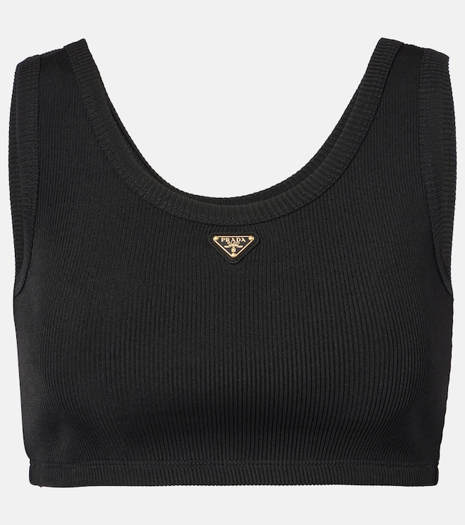 Logo ribbed-knit jersey crop top | Prada