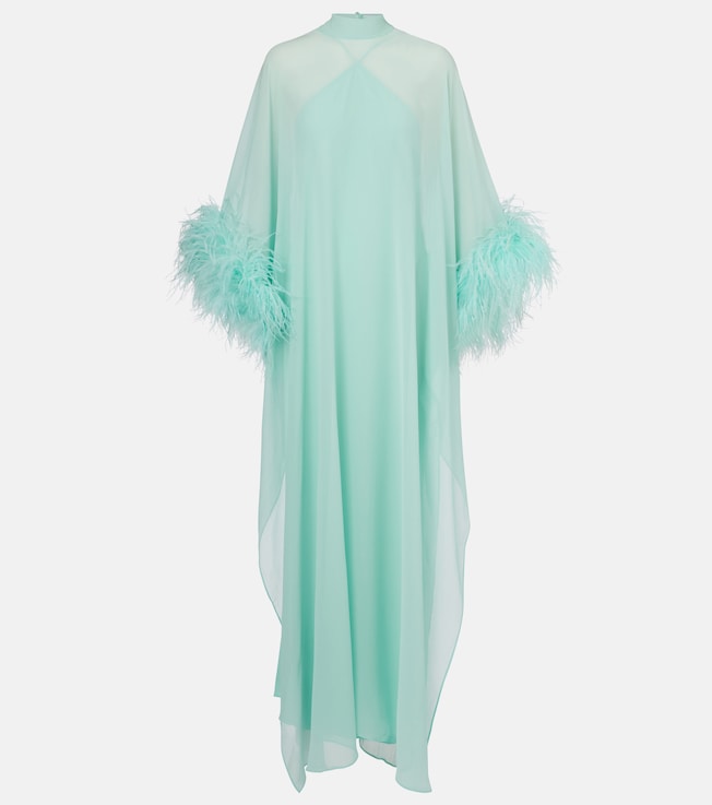 Penelope feather-trimmed silk kaftan | Taller Marmo