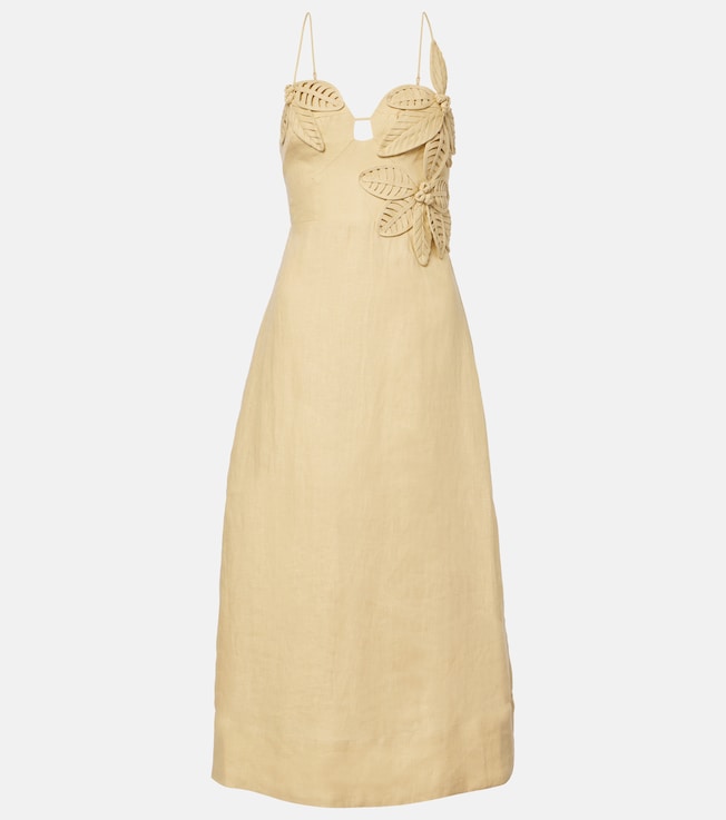 Sand floral-appliqué linen midi dress | Farm Rio