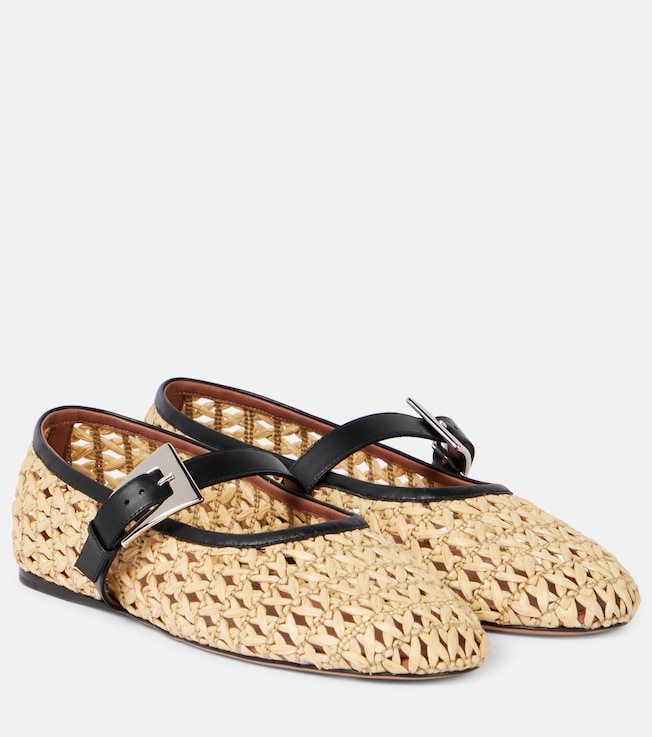 Sveva woven leather-trimmed ballet flats | Paris Texas