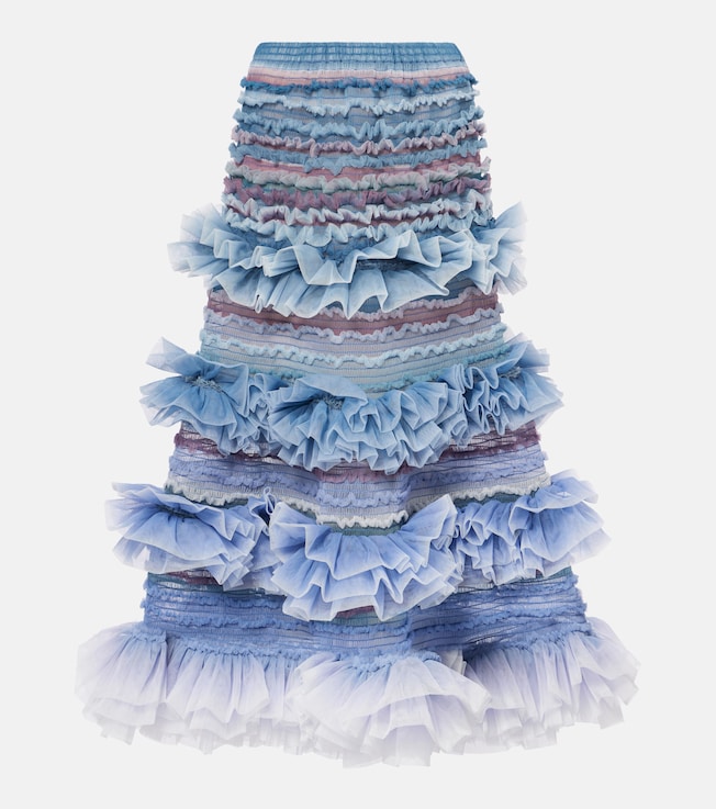 Striped shirred tulle midi skirt | Susan Fang