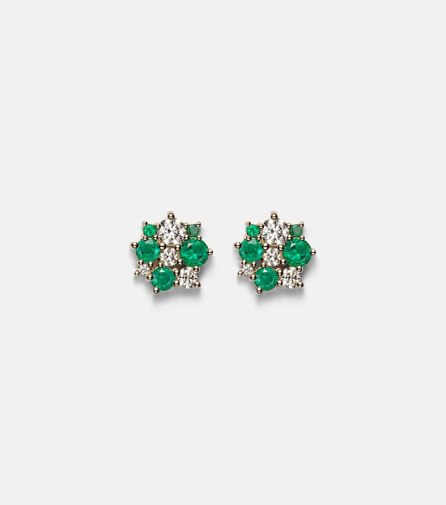Cocktail 14kt gold earrings with emeralds and diamonds | Sydney Evan
