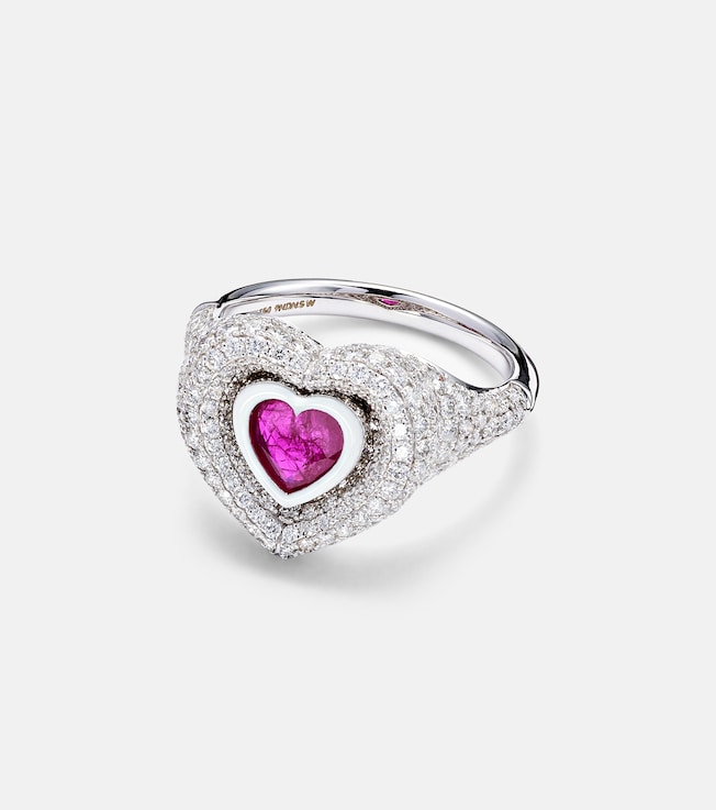 Manaal 2.0 18kt white gold pinky ring with ruby and diamonds  | Kamyen