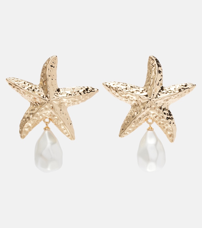 Faux pearl-embellished gold-plated earrings | Self-Portrait