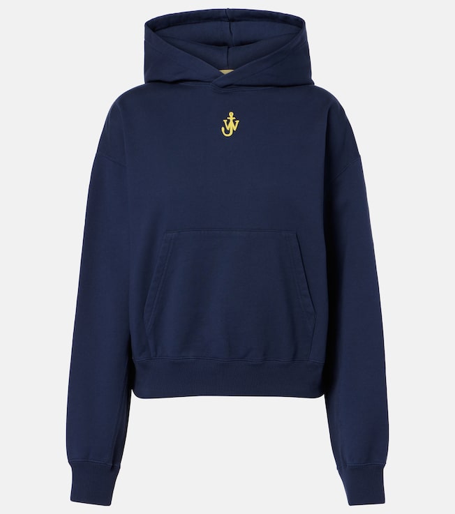 Anchor embroidered cropped cotton hoodie  | JW Anderson