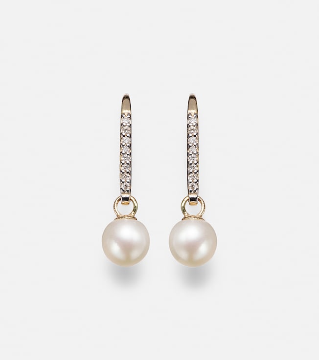 14kt gold drop earrings with diamonds and pearls | Mateo