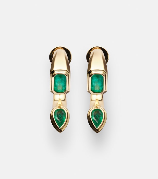 Bypass 18kt gold earrings with emeralds | Shay Jewelry