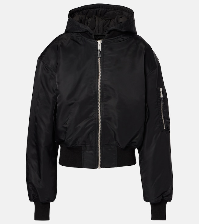Broad hooded satin bomber jacket | Entire Studios