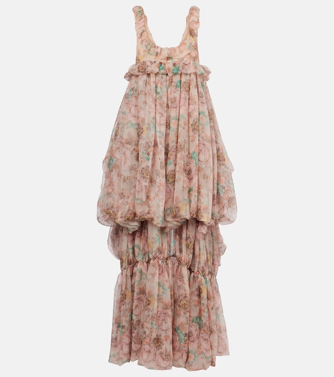 Floral ruffled silk mousseline gown | Chloé