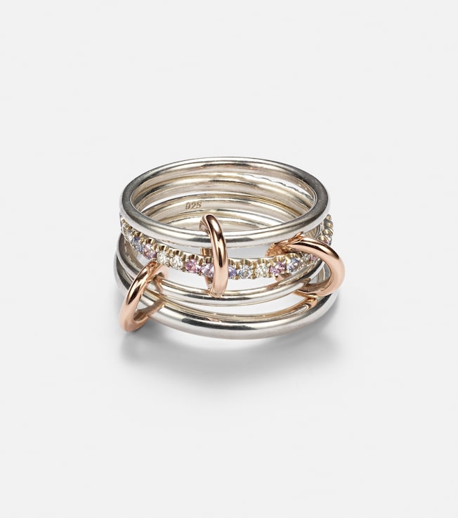 Nimbus sterling silver linked rings with sapphires, tanzanite and white diamonds | Spinelli Kilcollin